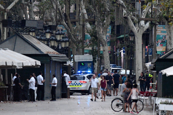Van Hits Crowds In Barcelona's Las Ramblas
