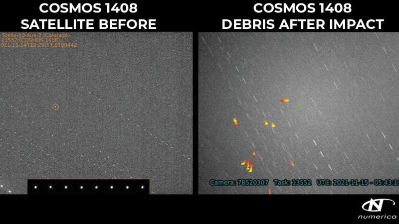 Primele imagini din spațiu cu satelitul sovietic înainte și după ce a fost distrus de Rusia