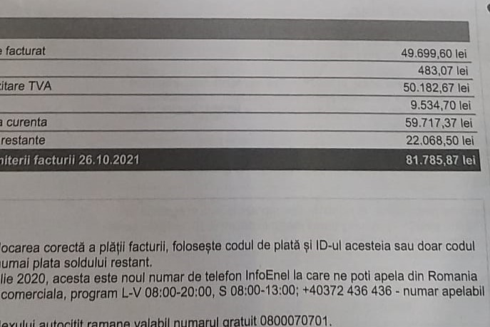 O femeie a primit factură de peste 16.000 de euro la curent electric. „Cât să consum cu nişte becuri, un televizor şi un boiler?”