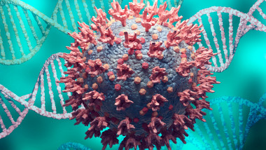 Microscopic view coronavirus omicron variant or B.1.1.529. DNA variation background