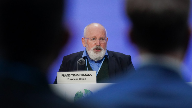 Frans Timmermans, vicepreședintele Comisiei Europene și responsabil cu implementarea Pactului Verde European, vorbind în cadrul summitului climatic COP26 de la Glasgow