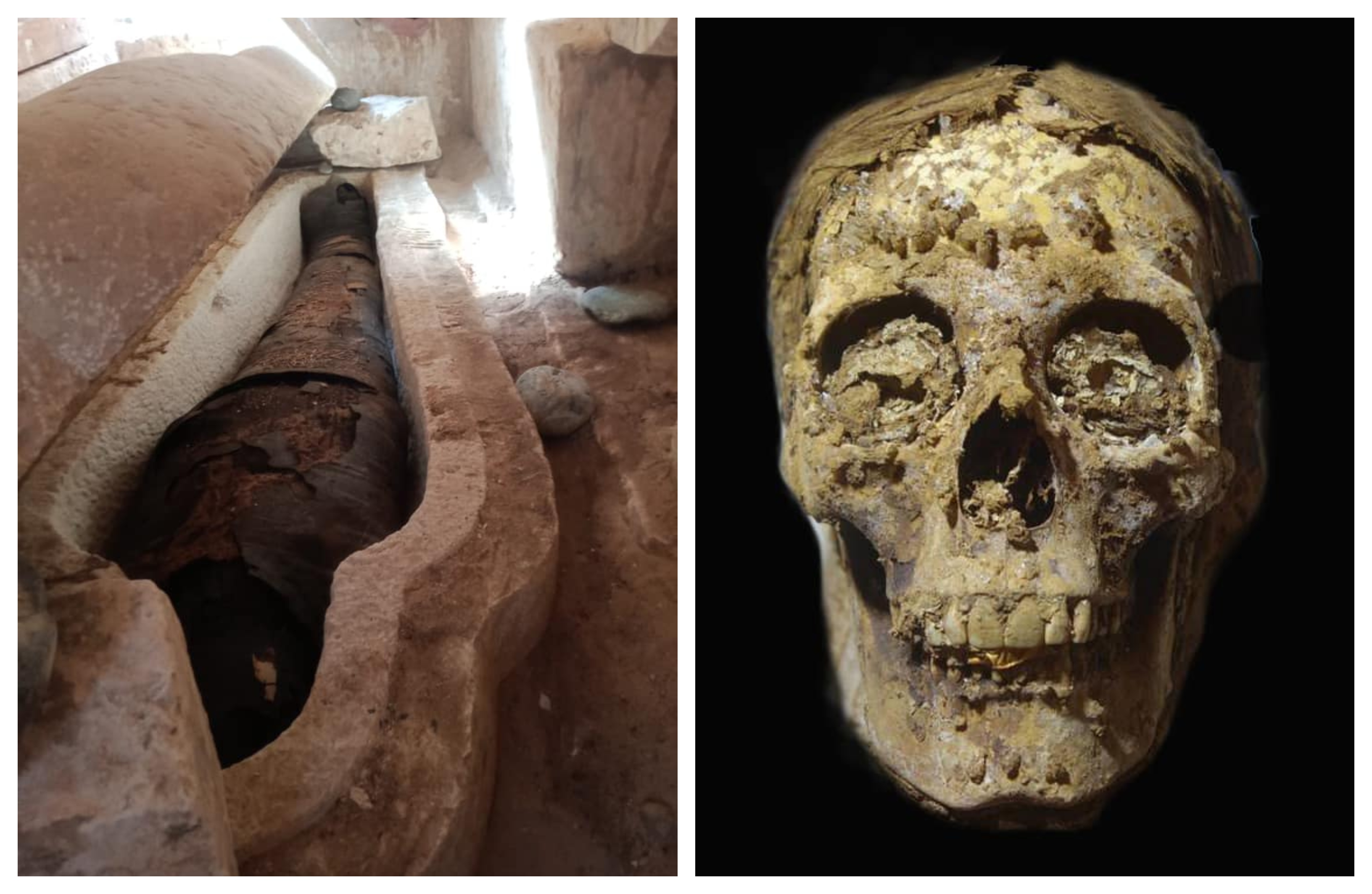 Arheologii au găsit două mumii cu limbi de aur în morminte vechi de 2.500 de ani