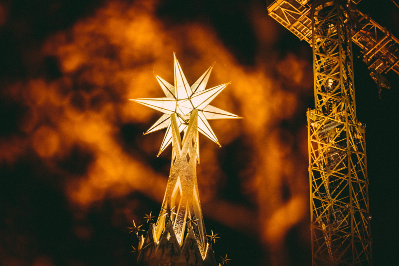 Sagrada Familia - Star of Virgin Mary's Spire Illuminated