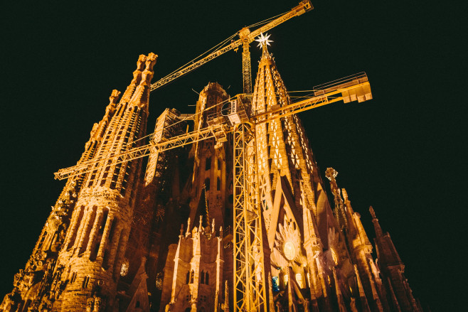 Sagrada Familia - Star of Virgin Mary's Spire Illuminated