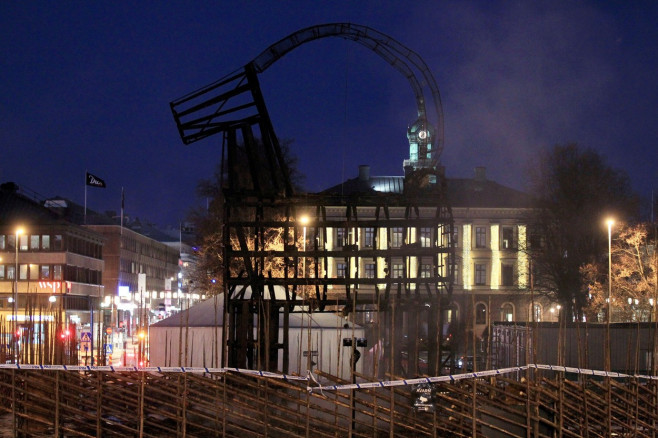 Traditional Christmas Goat in Gaevle burnt down, Sweden - 17 Dec 2021