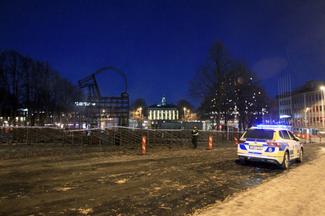 Traditional Christmas Goat in Gaevle burnt down, Sweden - 17 Dec 2021