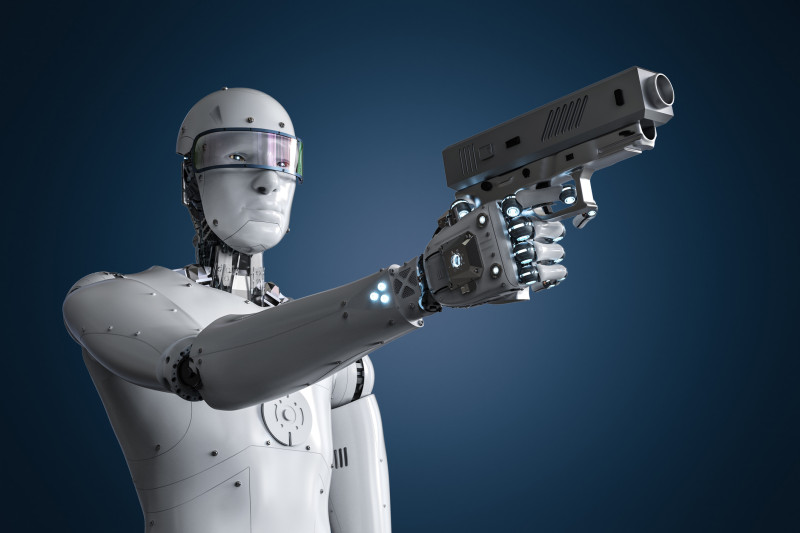 robot or cyborg hold gun
