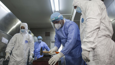medici asistenti covid combinezoane bat cuie in sicriu la morga