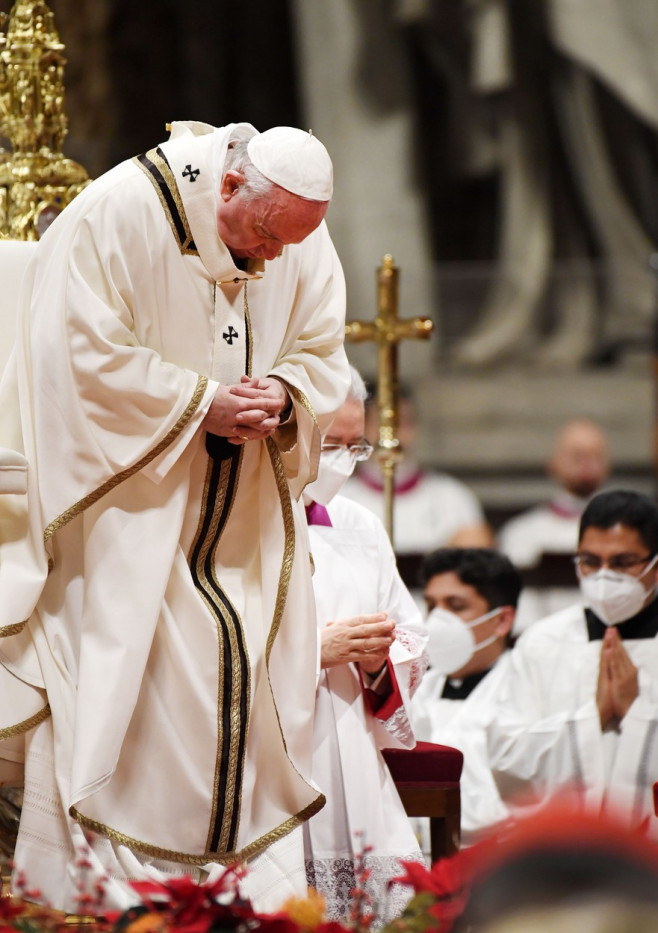 Pope Francis Celebrates Christmas Eve Mass at the Vatican, Vatican City - 24 Dec 2021