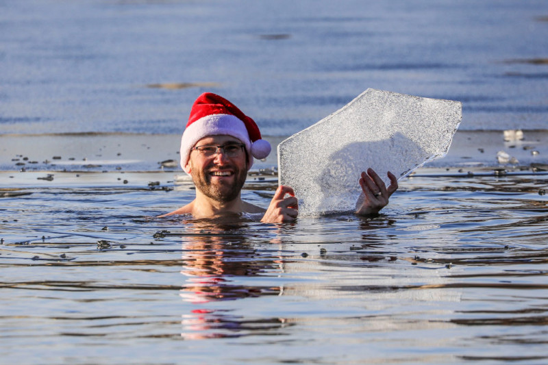 Winter Swimmers Take Christmas Day Dip