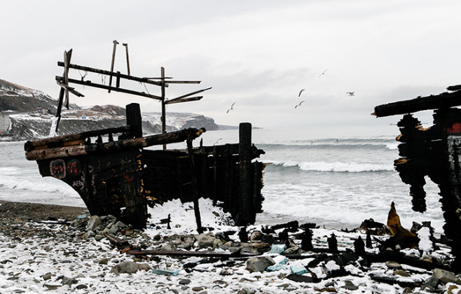 Flotila-fantomă din Coreea de Nord eșuată de-a lungul coastei rusești FOTO: The Siberian Times/ Natalya Bulkina