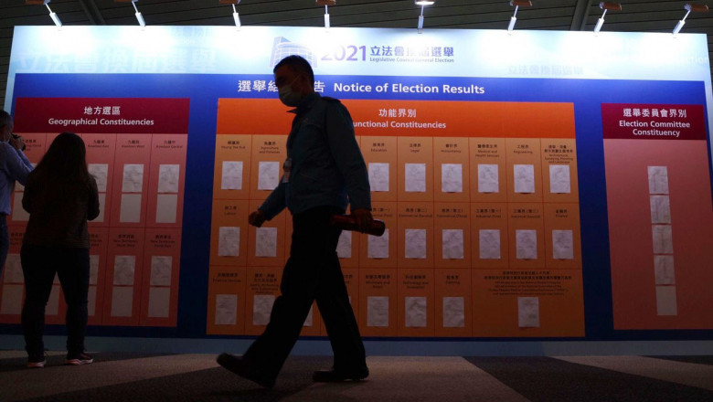panou cu rezultatele alegerilor din hong kong