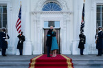 Washington, DC. 20th Jan, 2021.Washington. 20th Jan, 2021. President Joe Biden and first lady Jill Biden hug as they arrive at the North Portico of the White House, Wednesday, Jan. 20, 2021, in Washington. Credit: dpa picture alliance/Alamy Live News