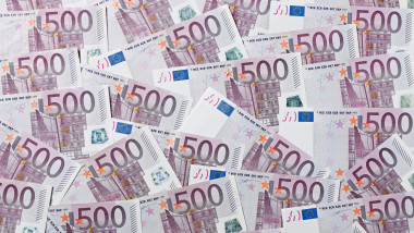 Five hundred Euro bank notes, full frame, close up
