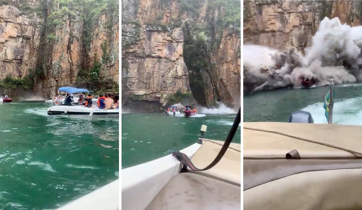 VIDEO Momentul în care un fragment uriaş de stâncă se prăbuşește peste şalupe cu turişti, în Brazilia. 7 morți și 30 de răniți
