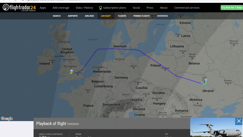 ruta avion c-17 Uk - Ucraina pe deasupra marii nordului