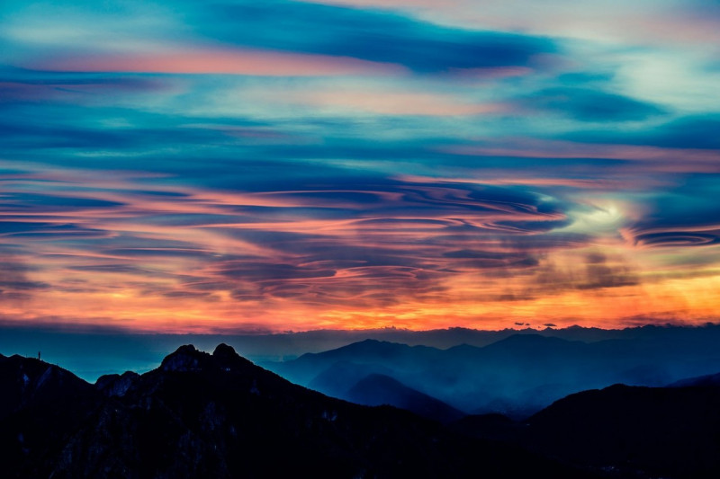 lenticular clouds at sunset