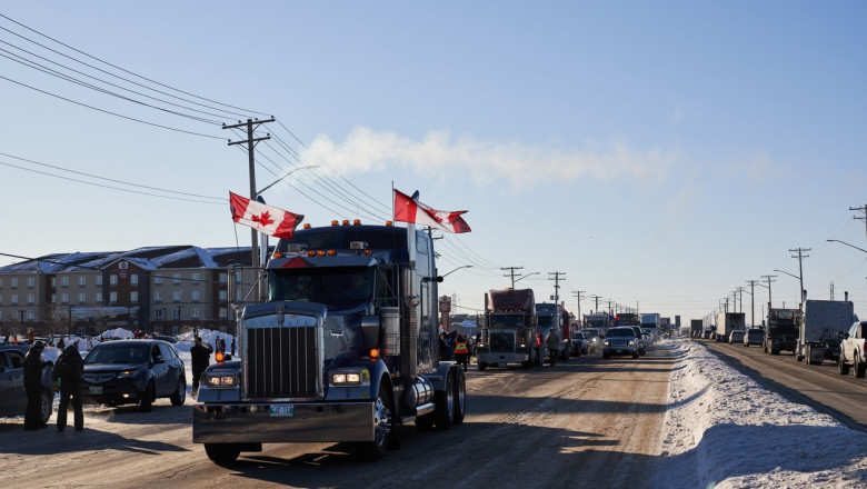 Camioane în Canada la un protest al șoferilor.