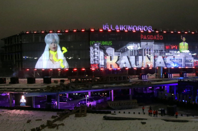 Kaunas, Lithuania. 22nd Jan, 2022. Lithuania's second-largest city Kaunas ceremoniously launched its program as European Capital of Culture 2022 with an open-air show on Saturday evening. The main attraction was an elaborate multimedia light show with vid