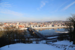 23 January 2022, Lithuania, Kaunas: View of the city center from an observation deck in the Aleksotas district. Lithuania's second largest city has set its sights high as European Capital of Culture 2022. A lot of culture, history and self-confidence will