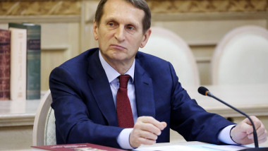 Moscow, Russia. 12th Nov, 2021. Russian Foreign Intelligence Service (SVR) Director Sergei Naryshkin, chairman of the Russian Historical Society, attends a round table session titled "Two Centuries of the Russian Empire" and marking the 300th anniversary