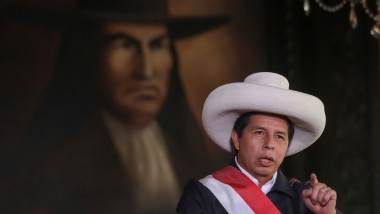 Preşedintele peruan Pedro Castillo in timpul unui discurs televizat