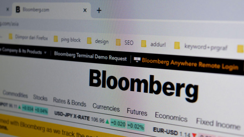 Bloomberg.com website home page on computer screen. Bekasi, July 16 2020