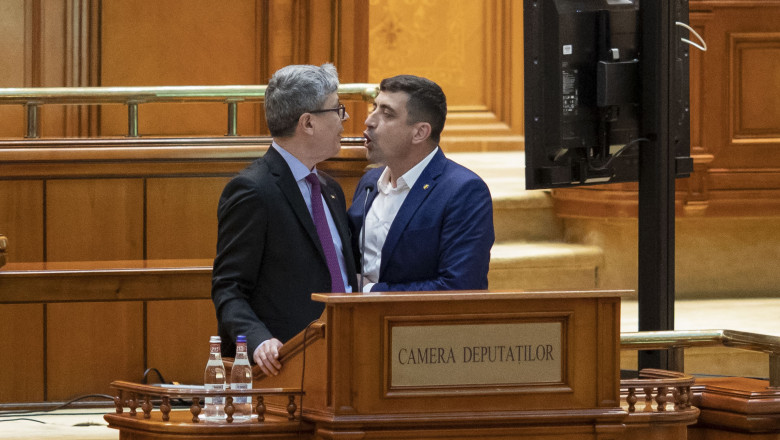 George Simion îl agresează pe Virgil Popescu în Parlament.