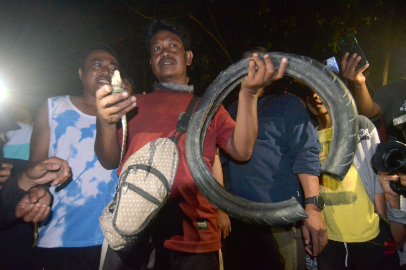 Residents save crocodile caught with tyre around its neck