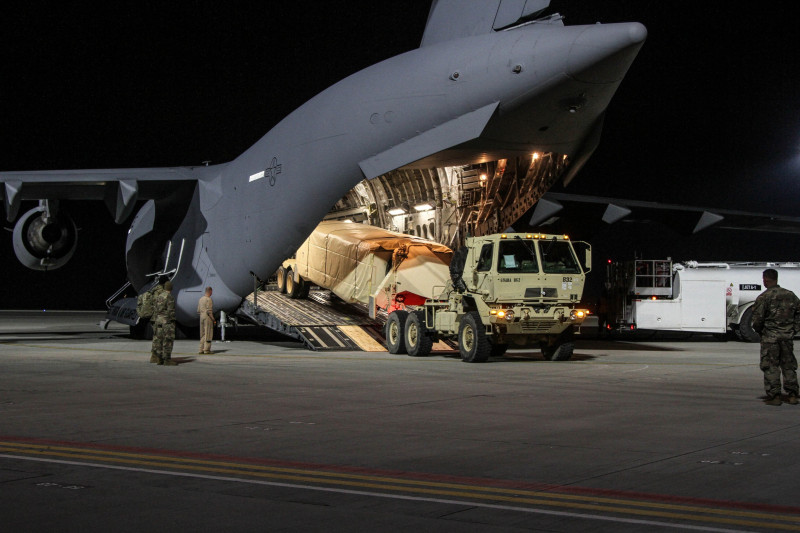 American troops offload a Terminal High Altitude Area Defense (THAAD) radar from a C-17 Globemaster III at Mihail Kogalniceanu (MK) Air Base, Romania, May 3, 2019. The THAAD deployed to Romania from 69th Air Defense Artillery Brigade, 32nd Army Air and Mi