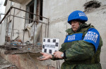 Mykolaivka village in Lugansk People's Republic in aftermath of shelling attack