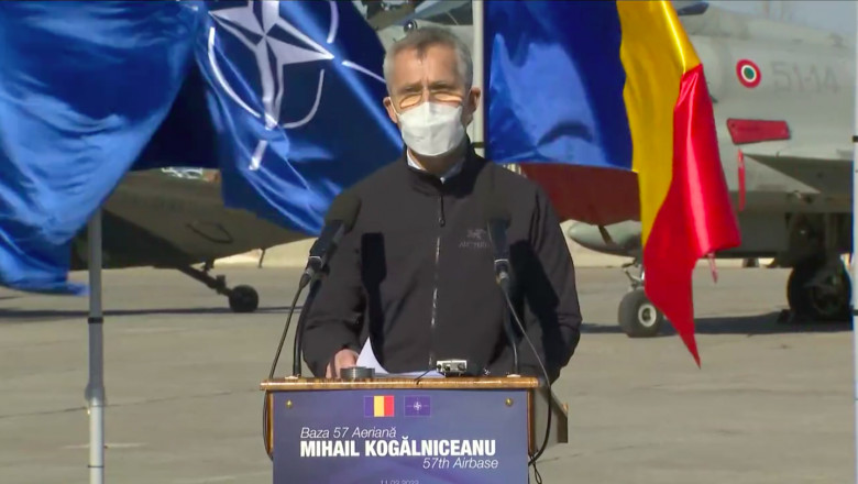 Secretarul general al NATO la baza de la Mihail Kogălniceanu. Captură foto: Digi24