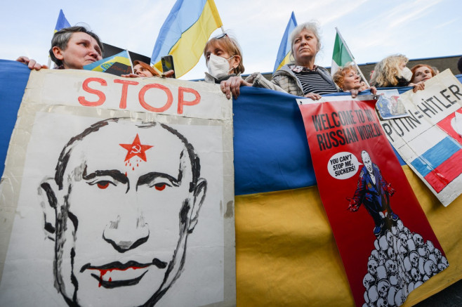 News Demonstration by the Ukrainian community of Rome against the war by Russia against Ukraine, Rome, Rome, Italy - 24 Feb 2022