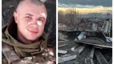 Soldat ucrainean / pod distrus în Ucraina