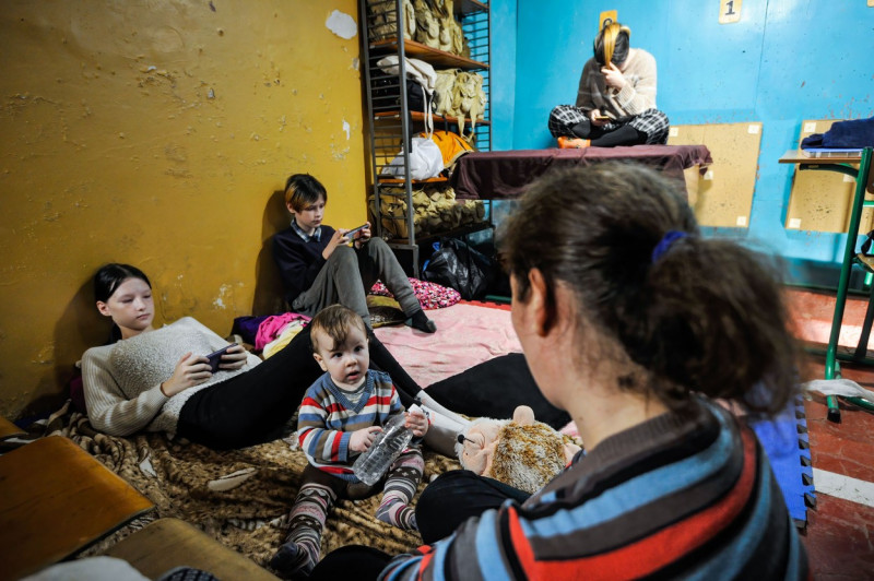 Bomb shelter in Kyiv, Ukraine - 25 Feb 2022