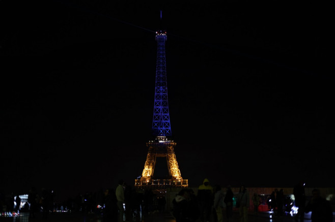 Eiffel Tower Lit Up In The National Colors Of Ukraine, Paris, France - 25 Feb 2022