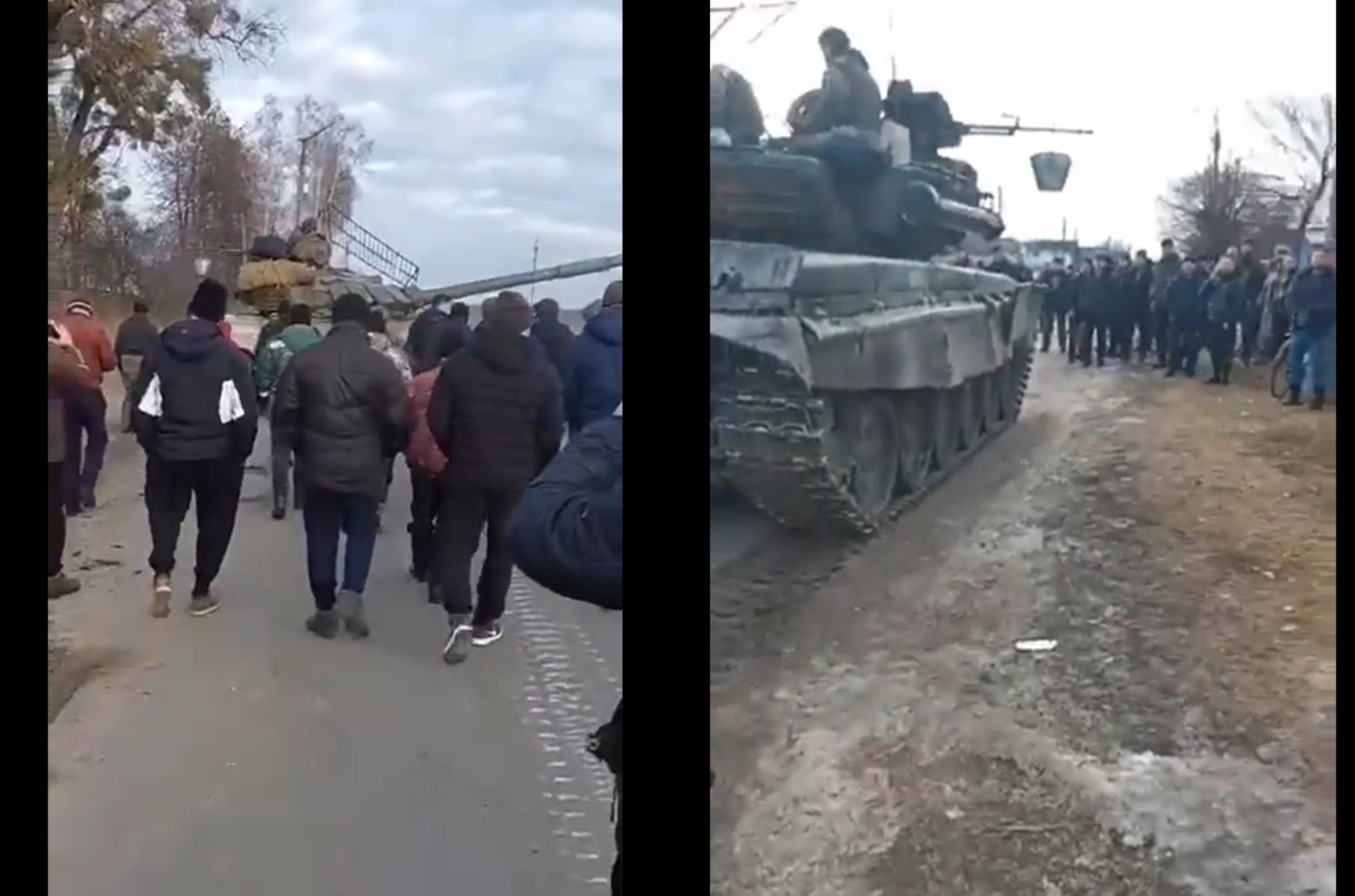 Ucrainenii de rând blochează avansul trupelor rusești. Imagini impresionante cu oameni care nu permit tancurilor să înainteze