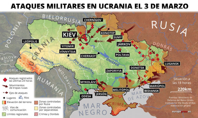 Military attacks in Ukraine on March 3