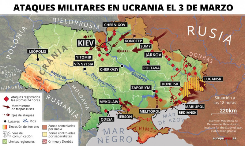 Military attacks in Ukraine on March 3