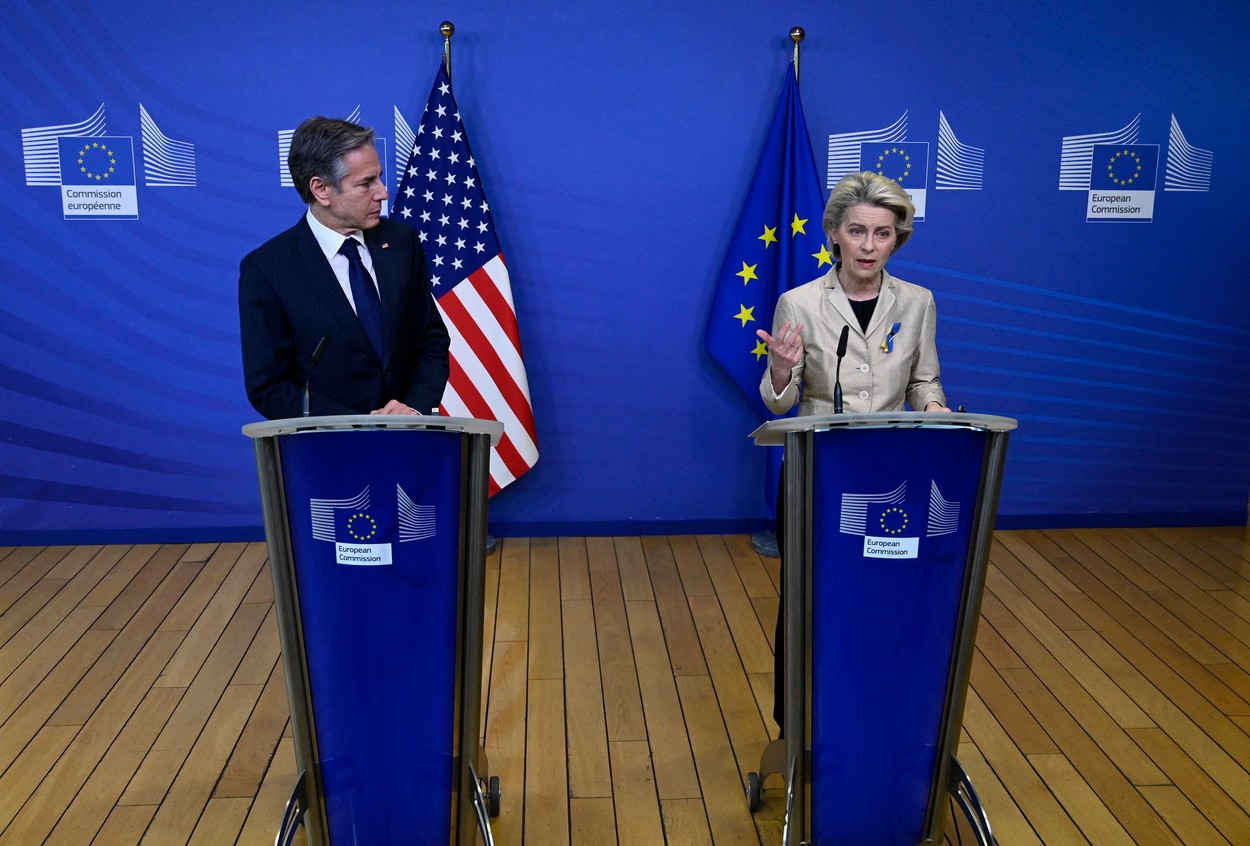 Ursula von der Leyen, declarații alături de Antony Blinken: Suntem hotărâţi și uniţi. UE, gata să adopte noi sancțiuni contra lui Putin
