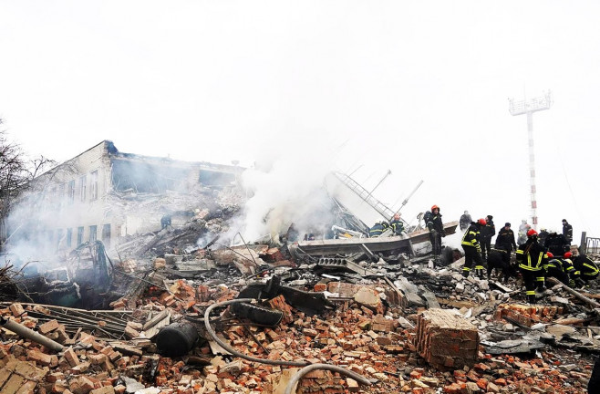 Ukrainian Rescuers Inspect Rubble After a Missile Hit a Building Vinnytsia in West-central Ukraine