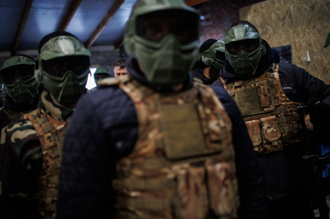 Training of civilians with assault weapons in Lviv (Ukraine).