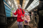 Ukrainians fleeing the fighting in the east seek wait for trains to Poland - Lviv, Ukraine, March 8th, 2022