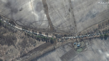 Convoi militar rus în Ucraina, văzut din satelit.