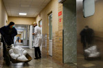 Sandbags for the Protection of Kramatorsk city hospital in Kramatorsk, Ukraine - 1 Mar 2022