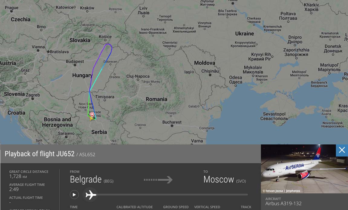 Avion Air Serbia în zbor spre Moscova, întors la Belgrad după o alertă cu bombă la bord