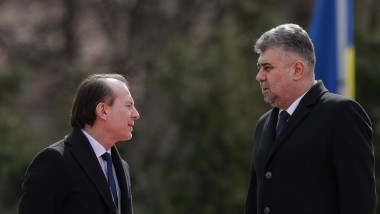 Președintele PNL, Florin Cîțu și președintele PSD, Marcel Ciolacu, la palatul cotroceni