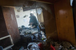 Destroyed residential building after a rocket attack in Kyiv, Ukraine - 17 Mar 2022