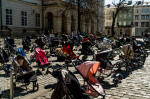 Strollers seen in Rynok Square in memory and honour of the 109 children killed by the war in Ukraine - 18 Mar 2022