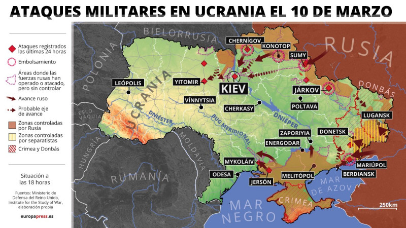 Military attacks in Ukraine on March 10